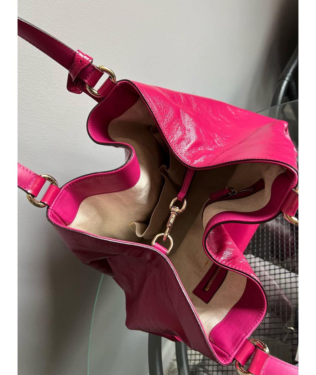 GUCCI Фуксия сумка тоут из лакированной кожи, фото 3