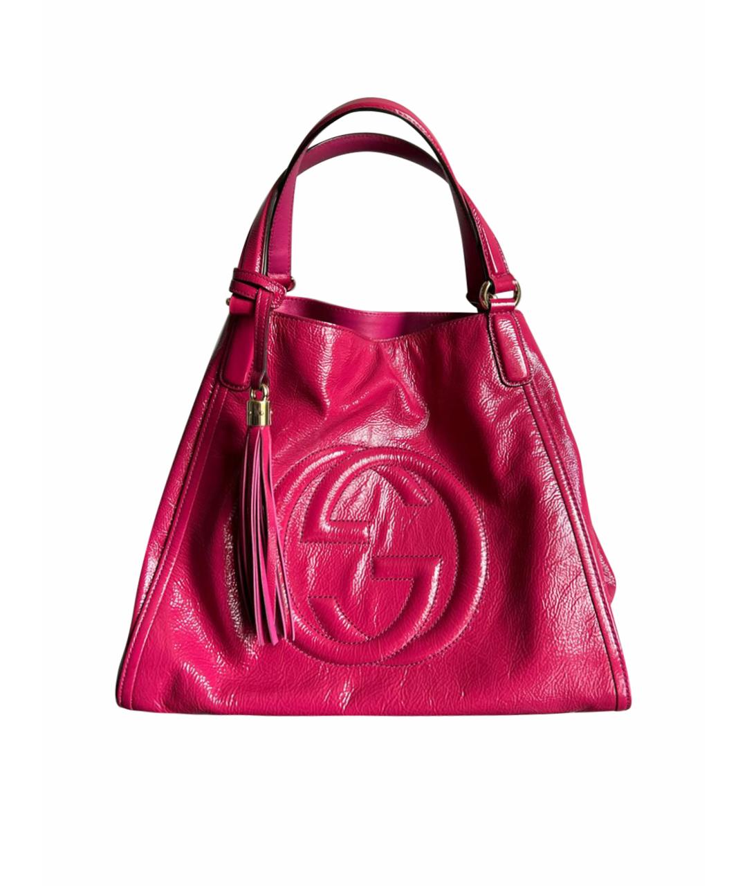 GUCCI Фуксия сумка тоут из лакированной кожи, фото 1