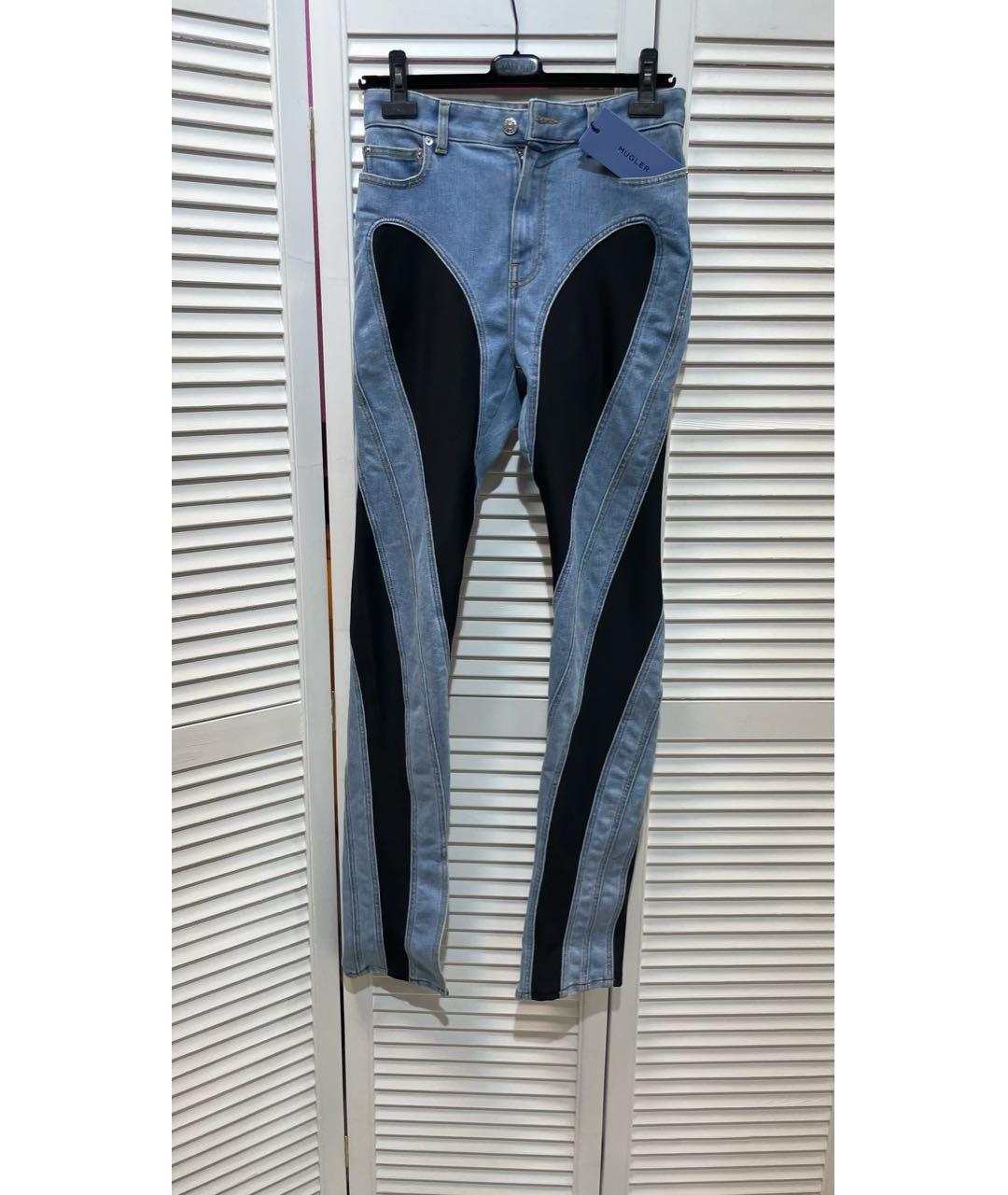 MUGLER Голубые хлопковые прямые джинсы, фото 7