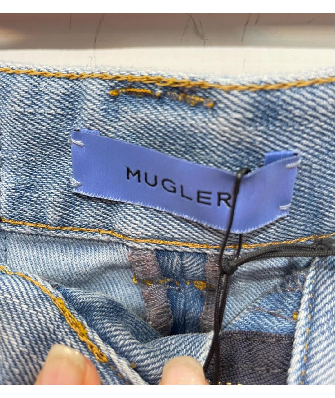 MUGLER Голубые хлопковые прямые джинсы, фото 5