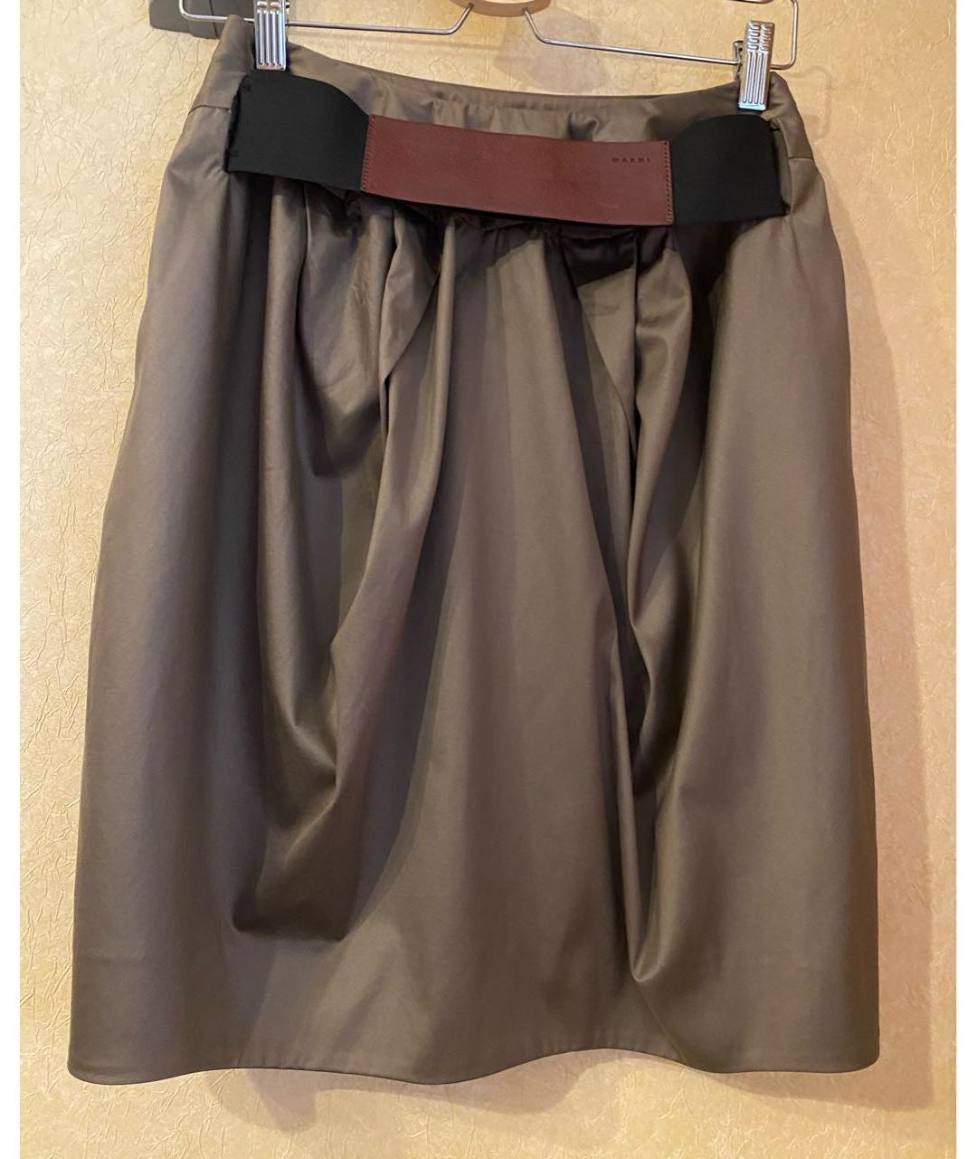 MARNI Хаки хлопковая юбка мини, фото 7