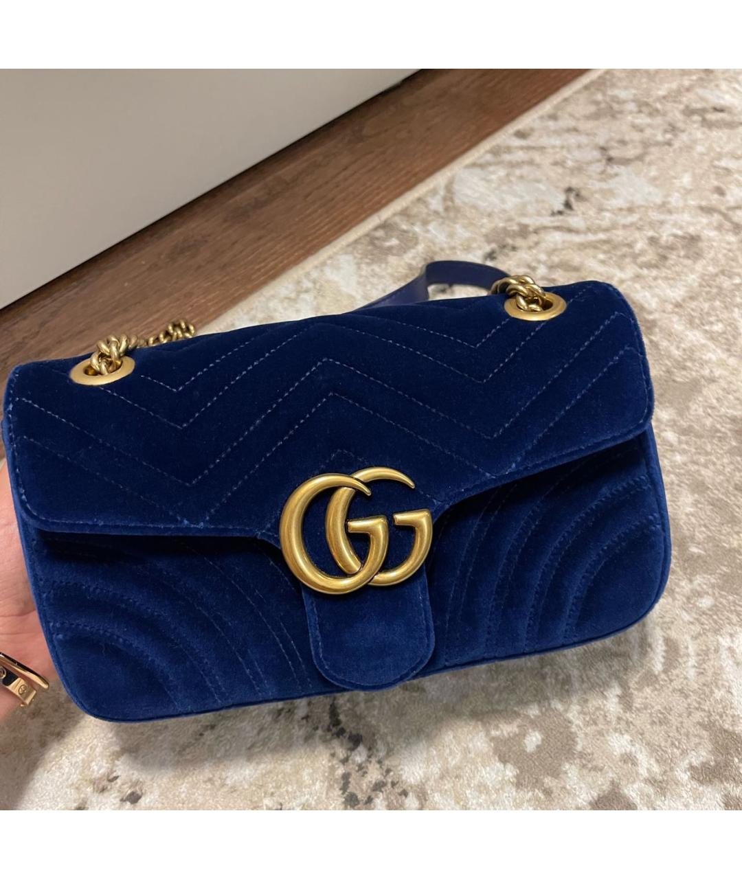 GUCCI Синяя бархатная сумка тоут, фото 4