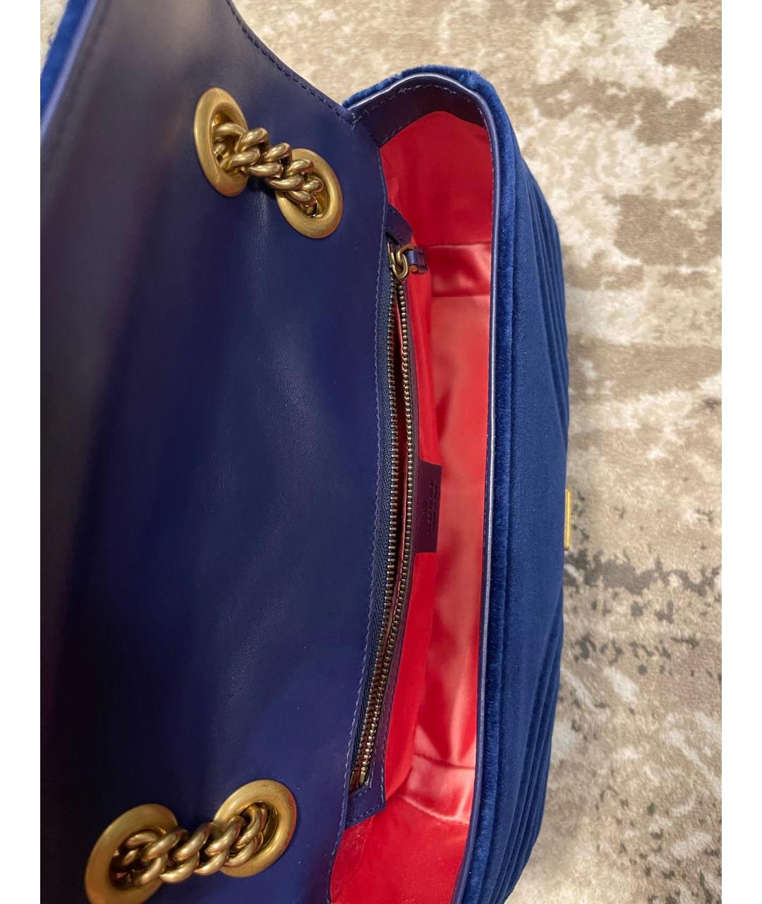 GUCCI Синяя бархатная сумка тоут, фото 5