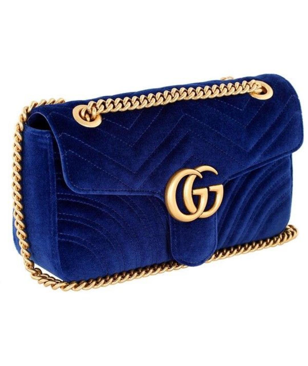 GUCCI Синяя бархатная сумка тоут, фото 2