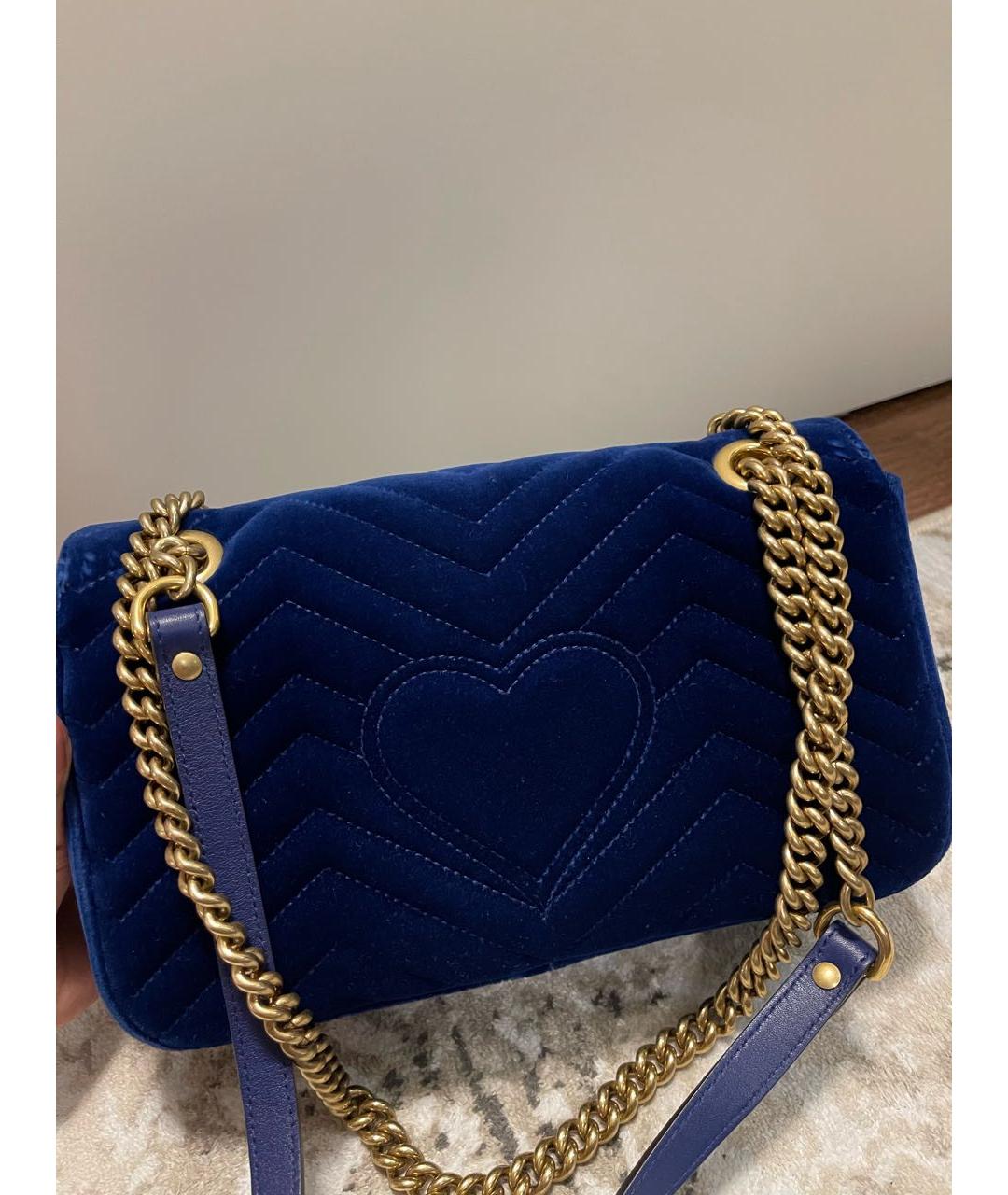 GUCCI Синяя бархатная сумка тоут, фото 3