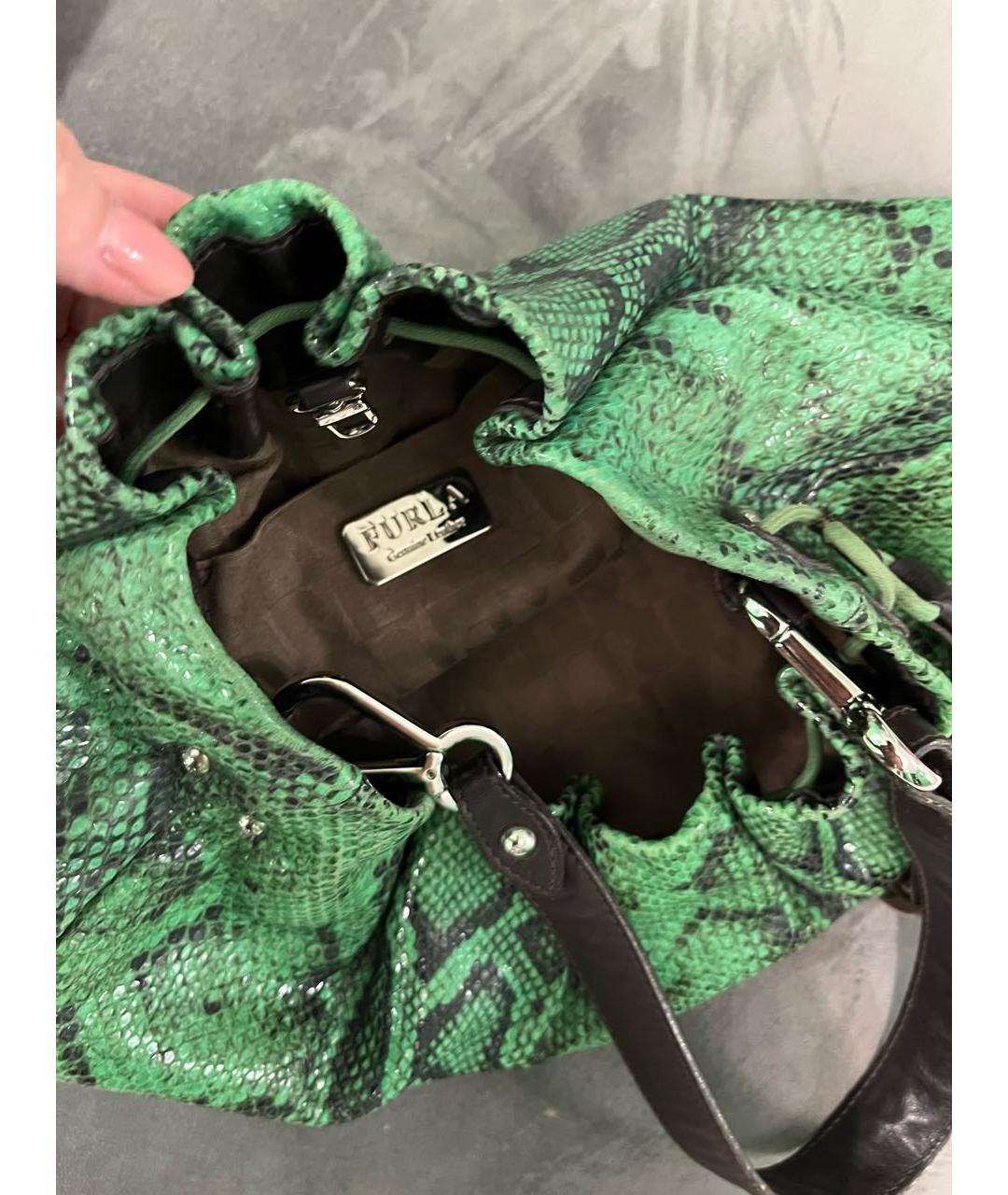 FURLA Зеленая кожаная сумка с короткими ручками, фото 4