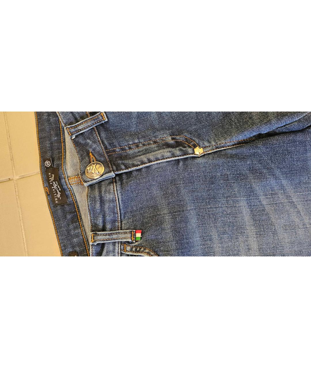 PHILIPP PLEIN Синие хлопко-эластановые джинсы слим, фото 6