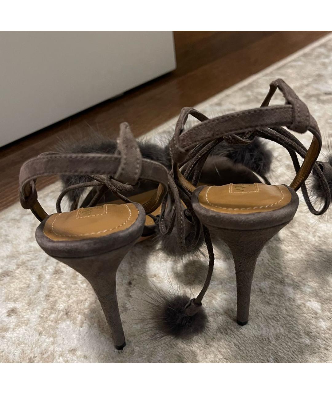 AQUAZZURA Коричневые замшевые босоножки, фото 5
