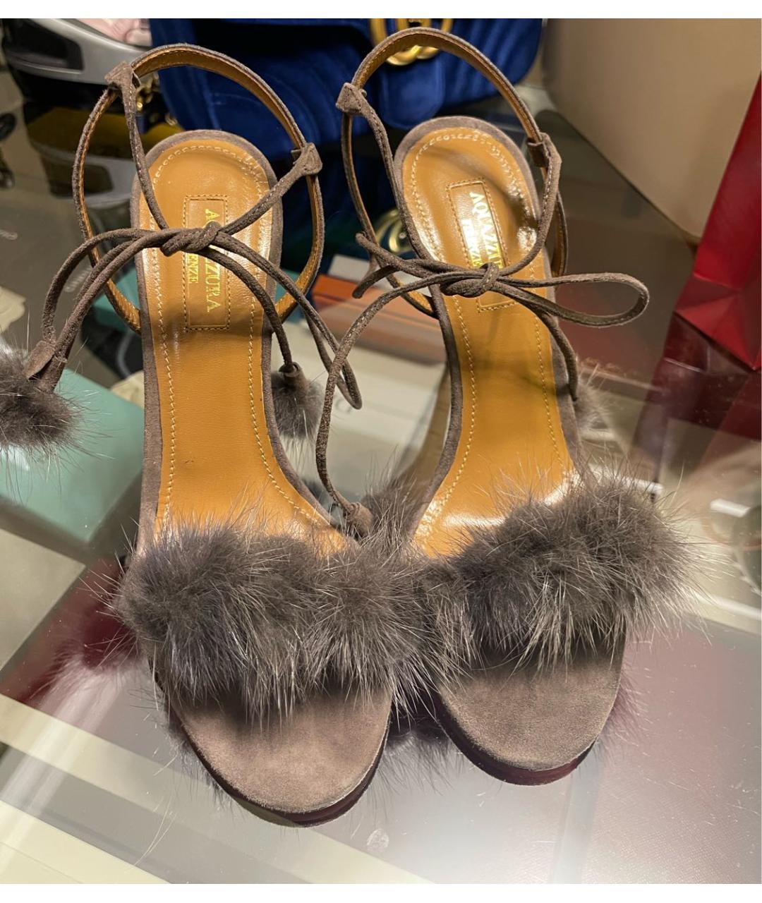 AQUAZZURA Коричневые замшевые босоножки, фото 3