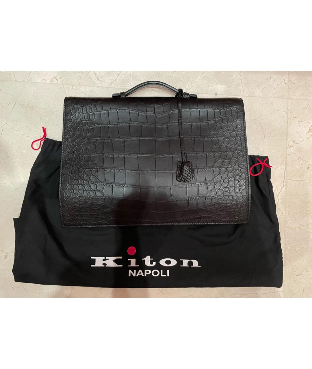 KITON Черный портфель из экзотической кожи, фото 2