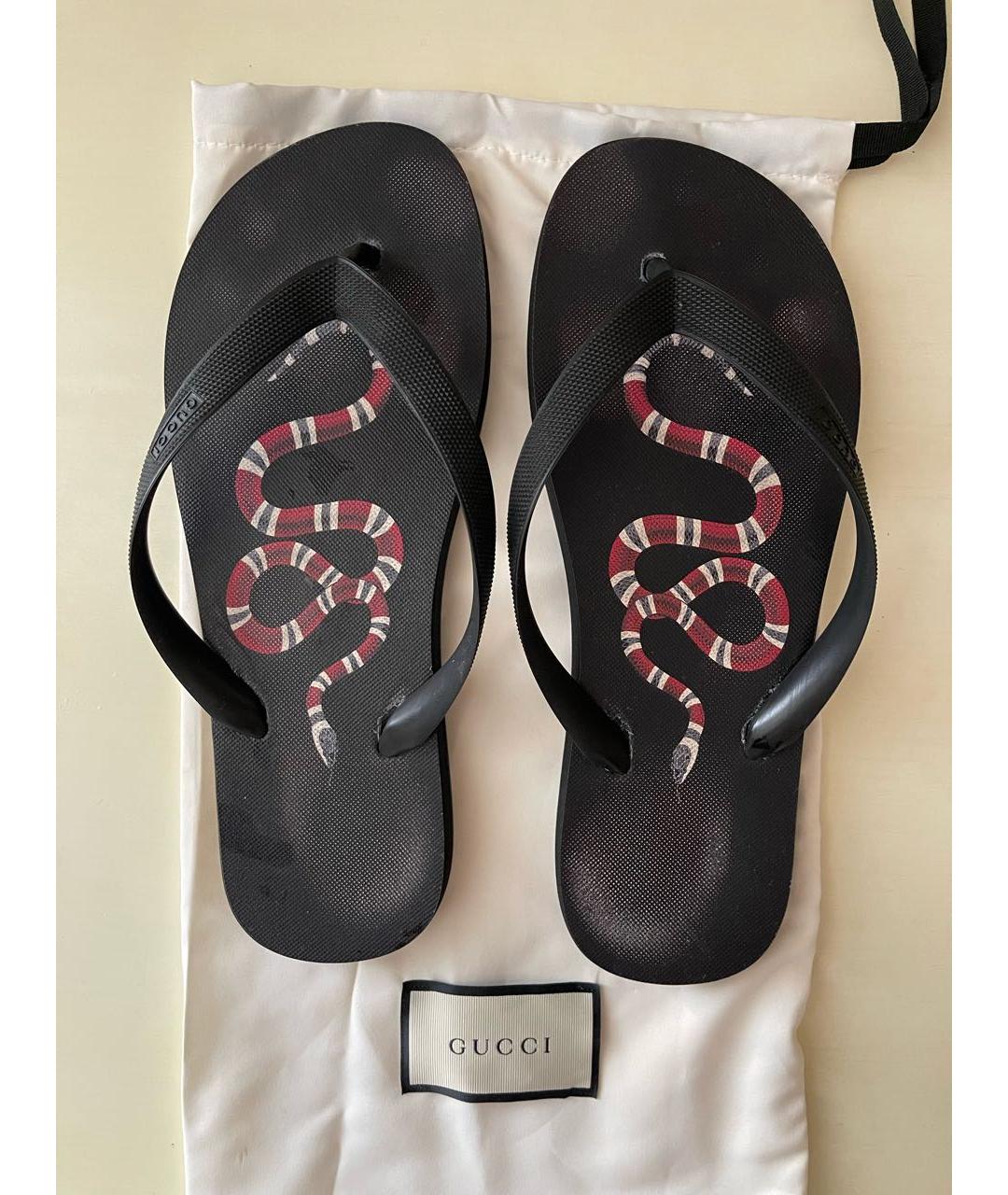 GUCCI Черные резиновые шлепанцы, фото 2