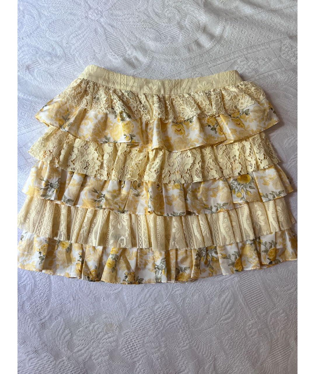 LOVE SHACK FANCY Желтая шелковая юбка мини, фото 8