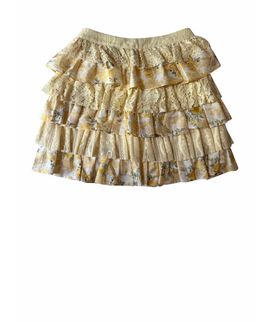LOVE SHACK FANCY Желтая шелковая юбка мини, фото 1