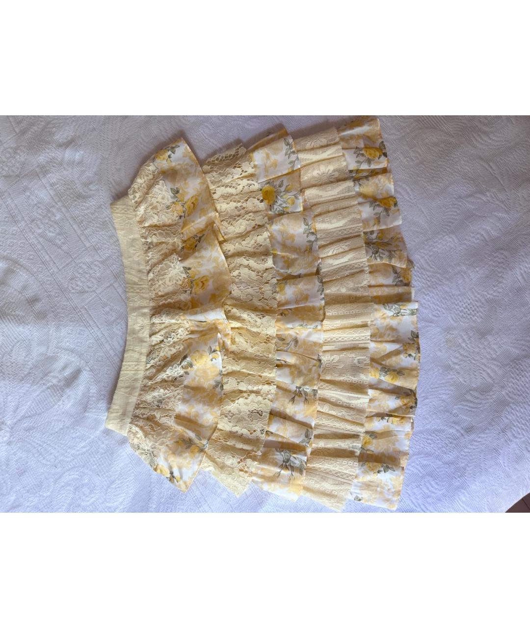 LOVE SHACK FANCY Желтая шелковая юбка мини, фото 3