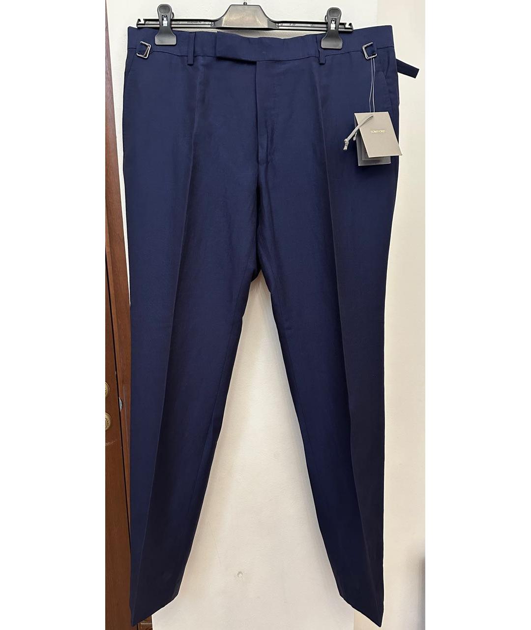TOM FORD Темно-синие льняные классические брюки, фото 9