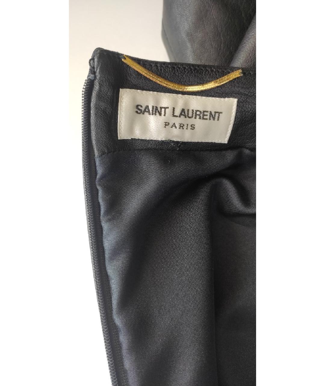 SAINT LAURENT Черное кожаное повседневное платье, фото 4