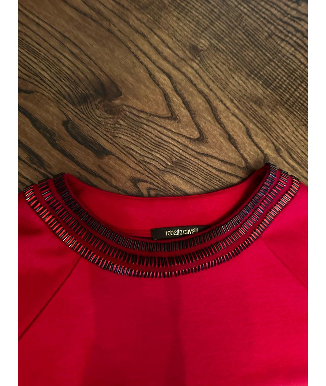 ROBERTO CAVALLI Красное шерстяное повседневное платье, фото 4
