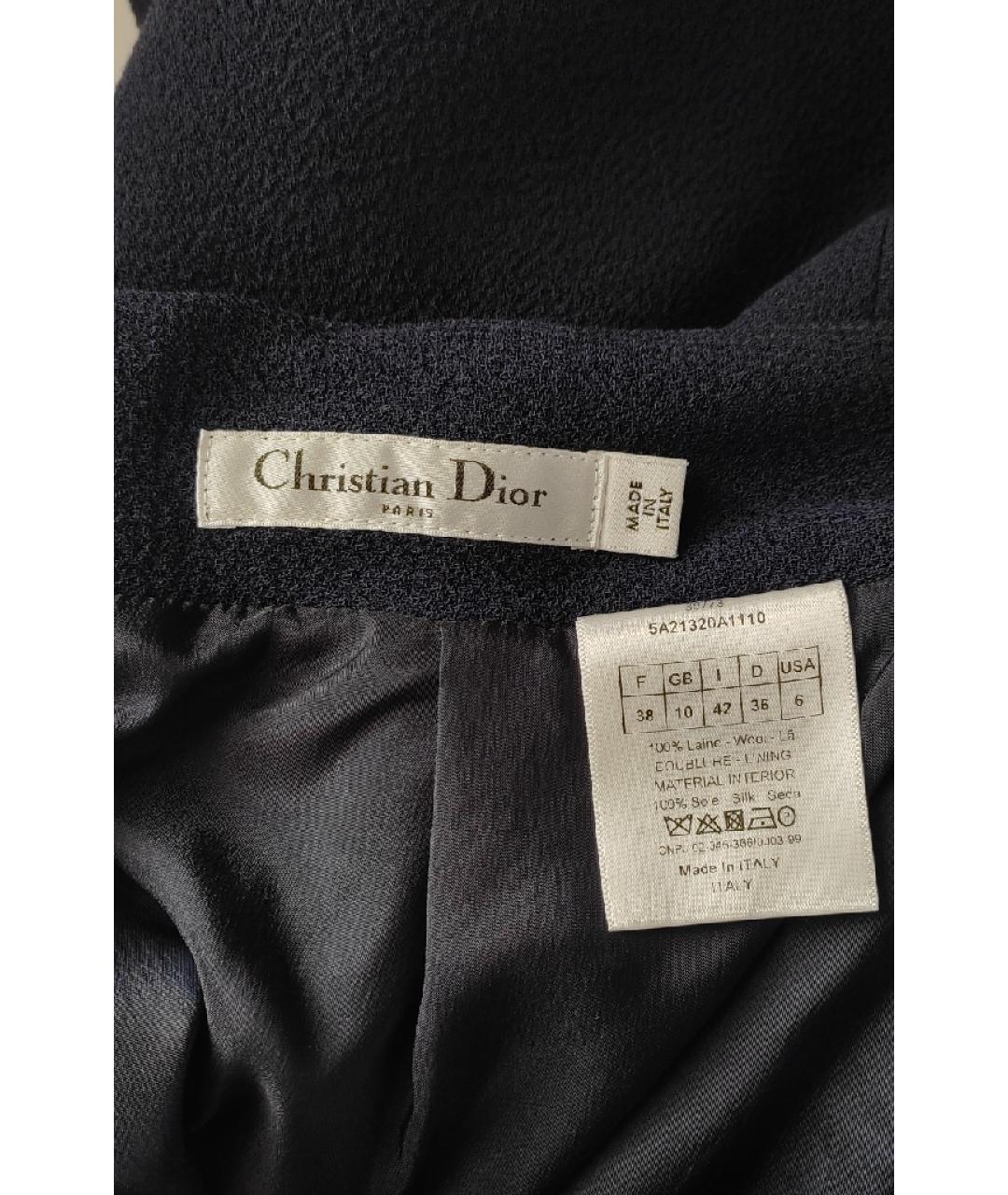CHRISTIAN DIOR Темно-синяя шерстяная юбка миди, фото 4