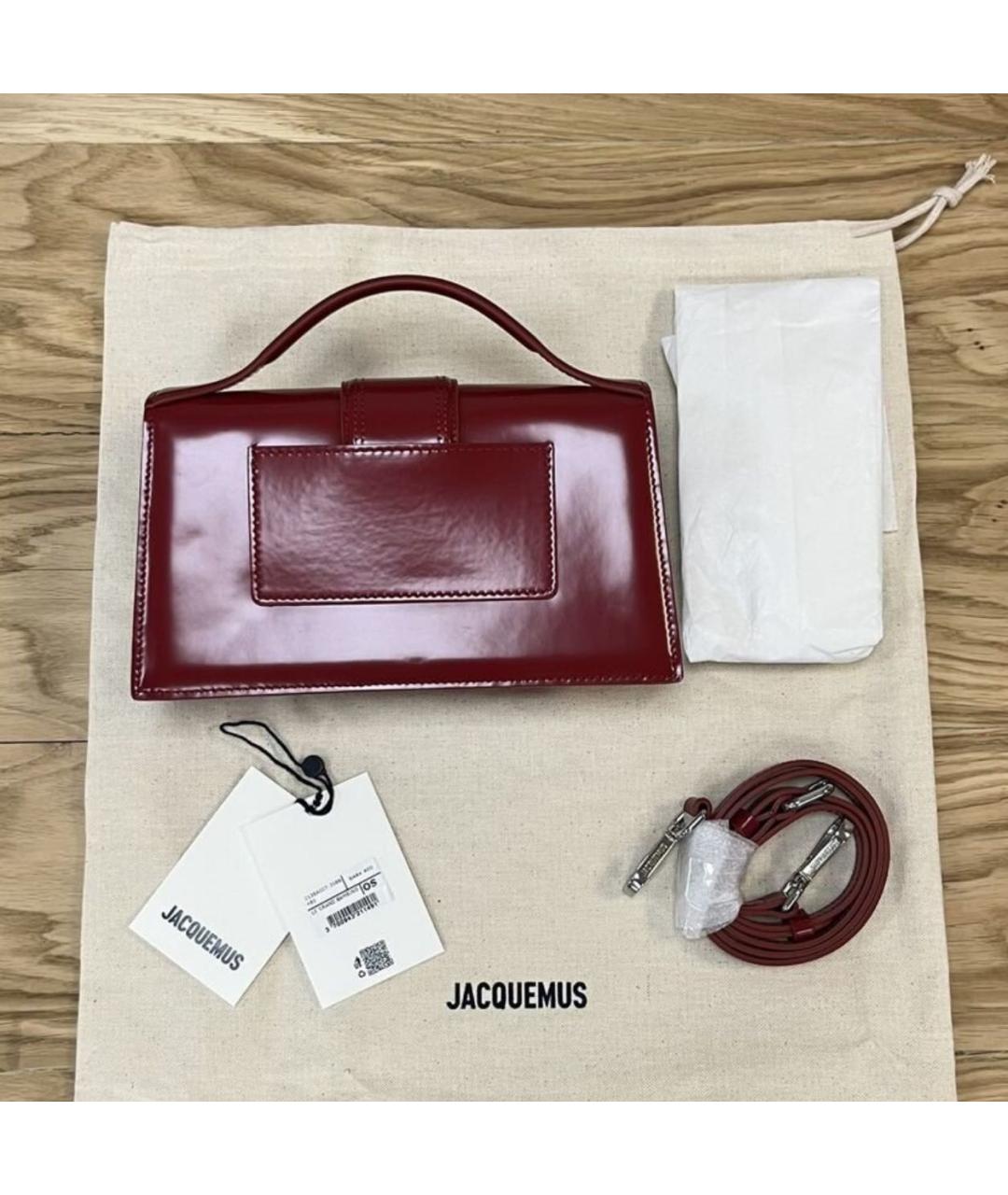 JACQUEMUS Бордовая кожаная сумка с короткими ручками, фото 2