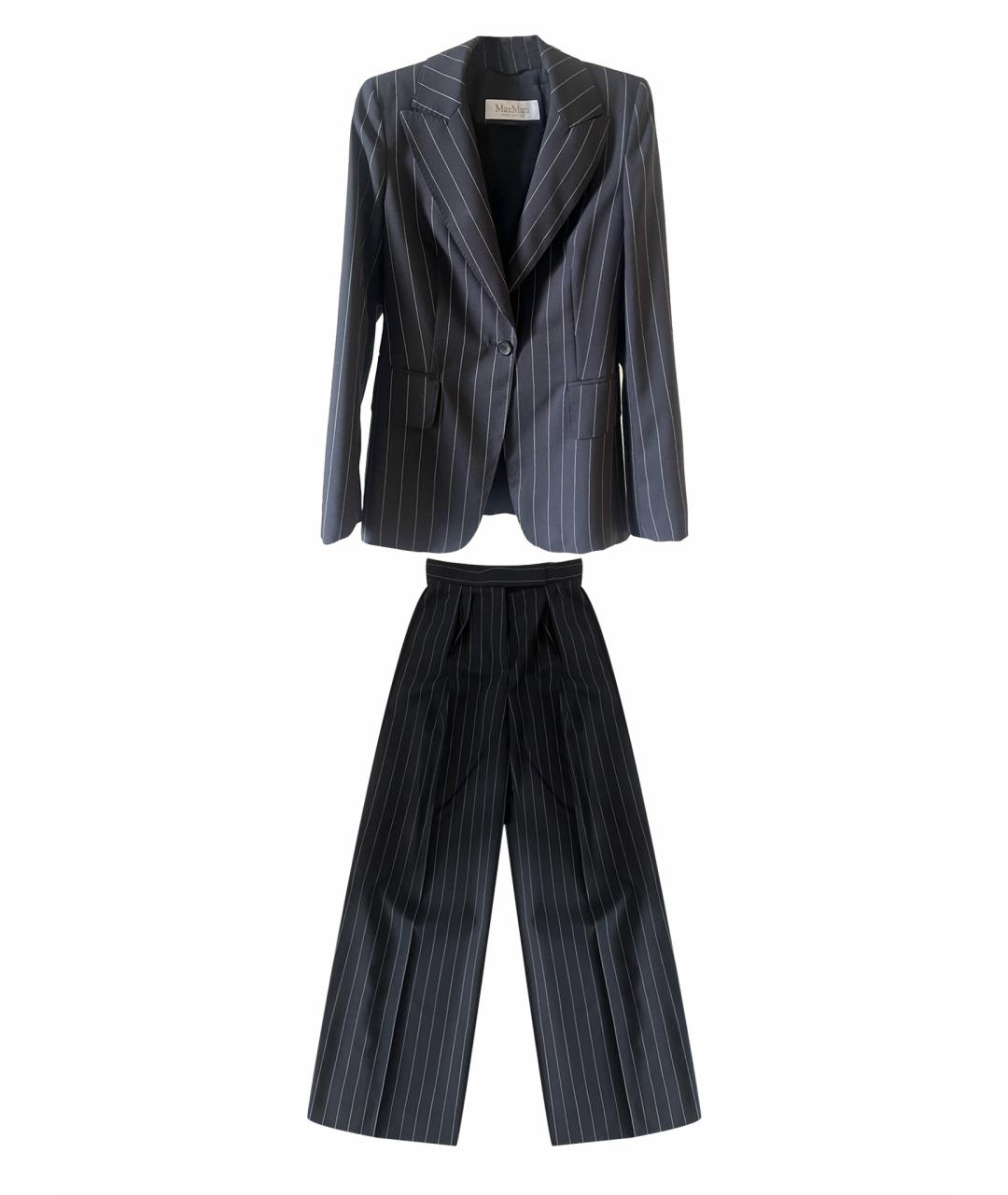 'S MAX MARA Темно-синий шерстяной костюм с брюками, фото 1