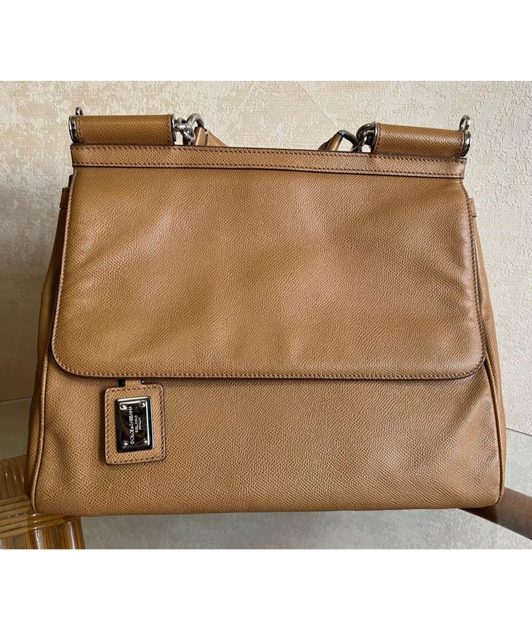 DOLCE&GABBANA Коричневая кожаная сумка тоут, фото 8