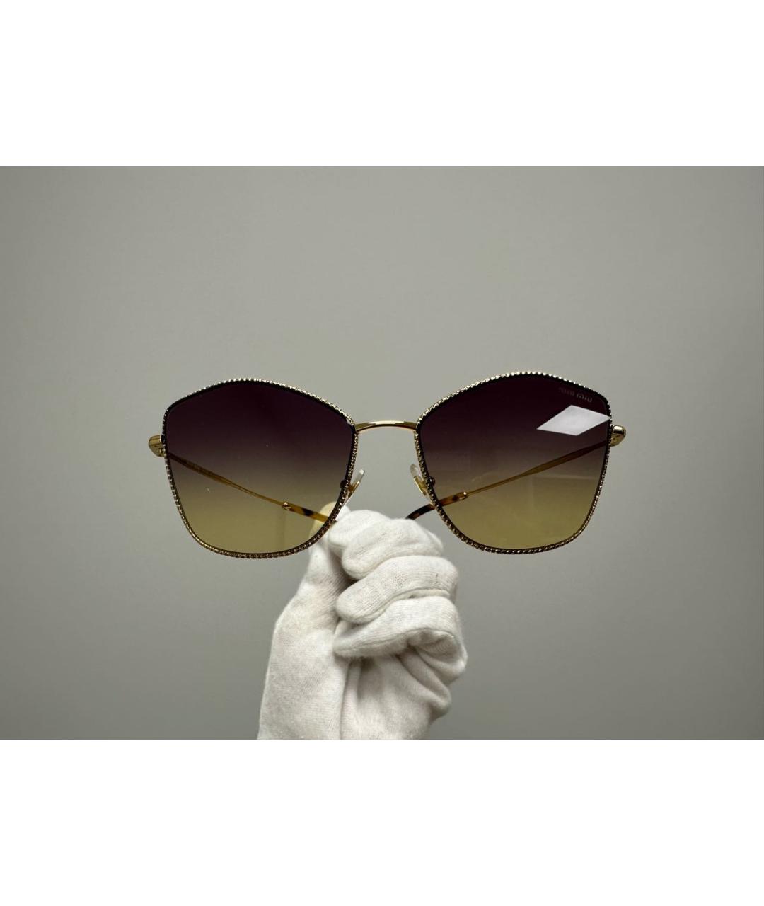 MIU MIU Золотые металлические солнцезащитные очки, фото 9