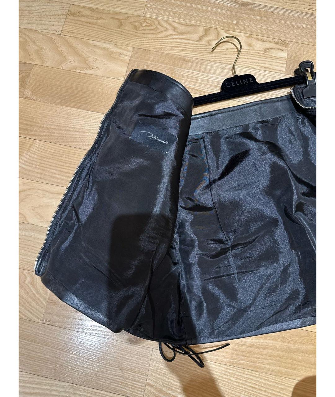 MANOKHI Черная кожаная юбка мини, фото 3
