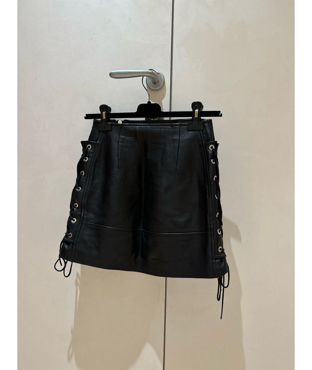 MANOKHI Черная кожаная юбка мини, фото 2