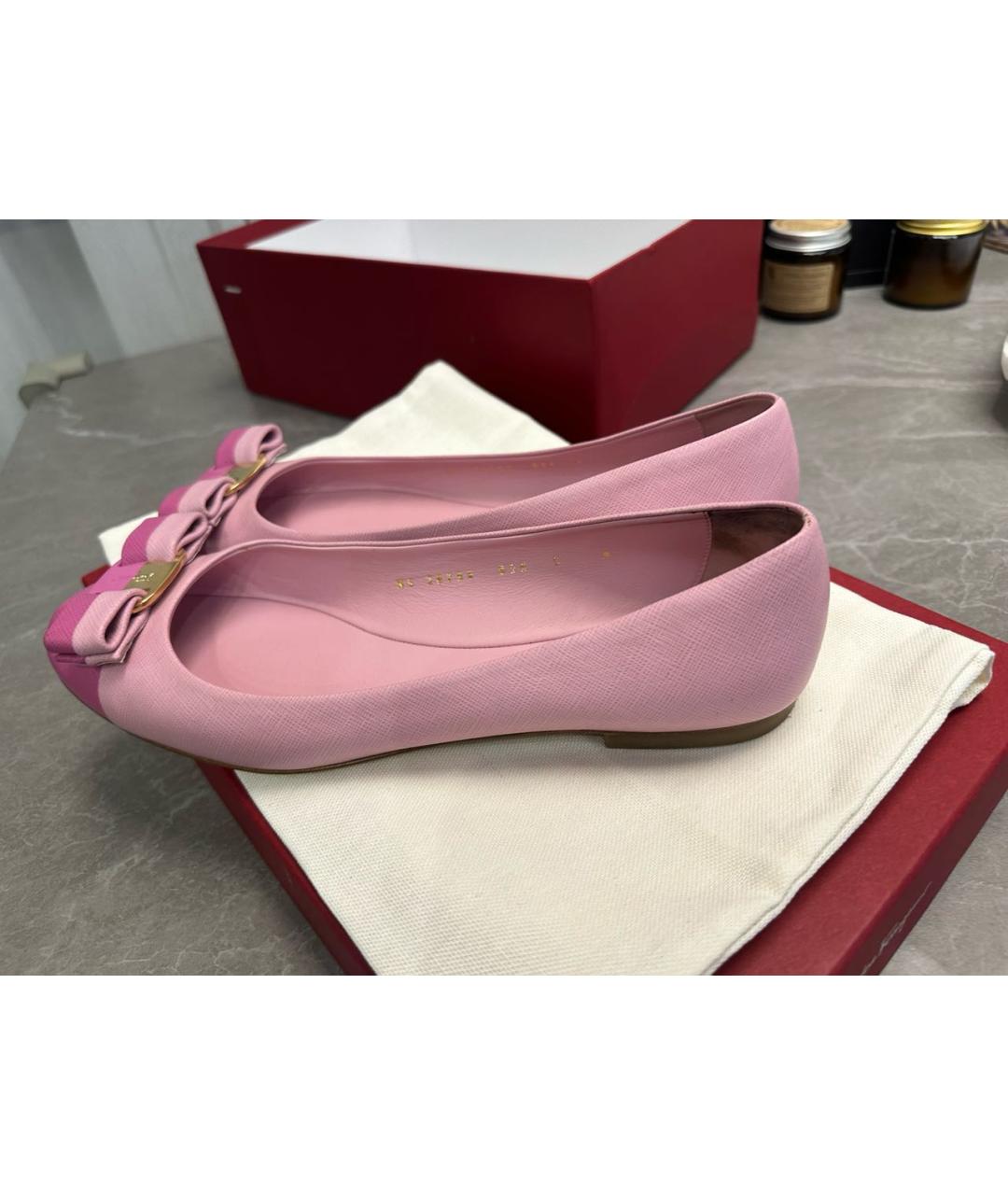 SALVATORE FERRAGAMO Розовые кожаные балетки, фото 8