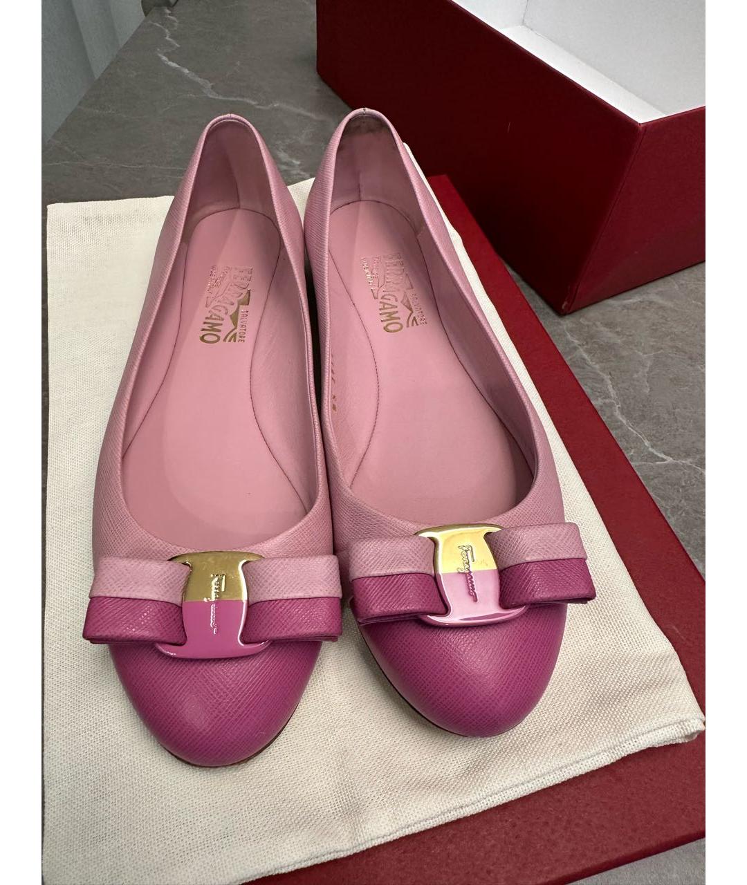 SALVATORE FERRAGAMO Розовые кожаные балетки, фото 3