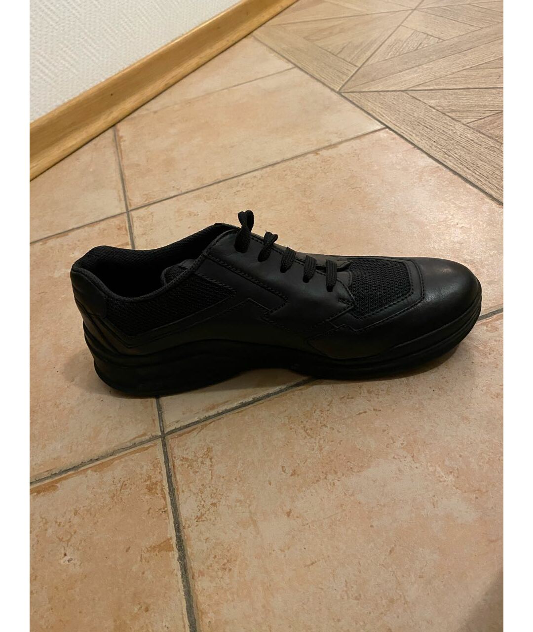 PRADA Черные кожаные кроссовки, фото 6