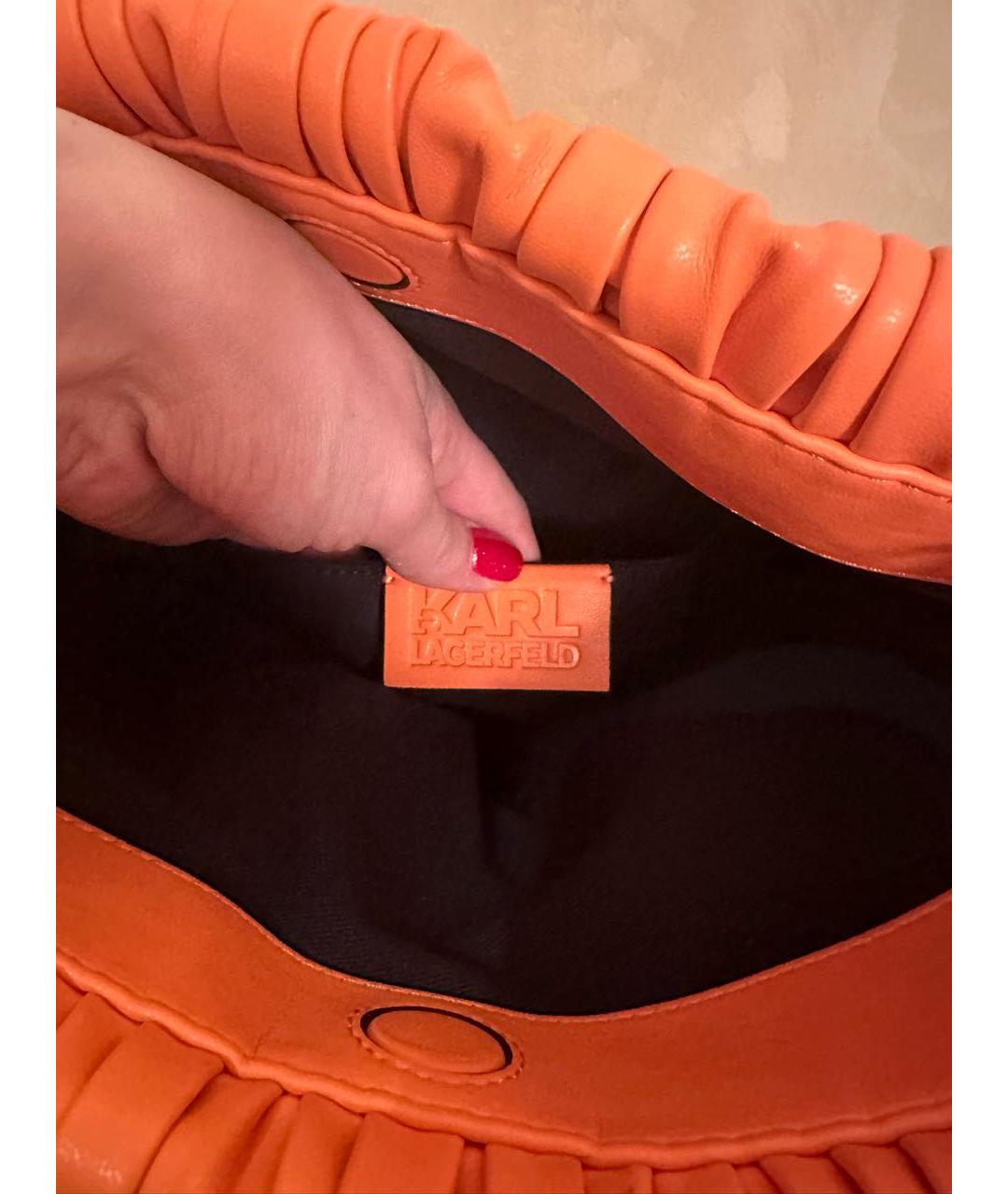 KARL LAGERFELD Оранжевая кожаная сумка с короткими ручками, фото 4