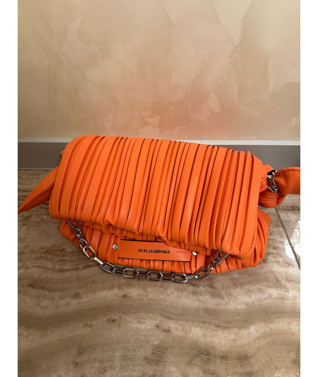 KARL LAGERFELD Оранжевая кожаная сумка с короткими ручками, фото 6