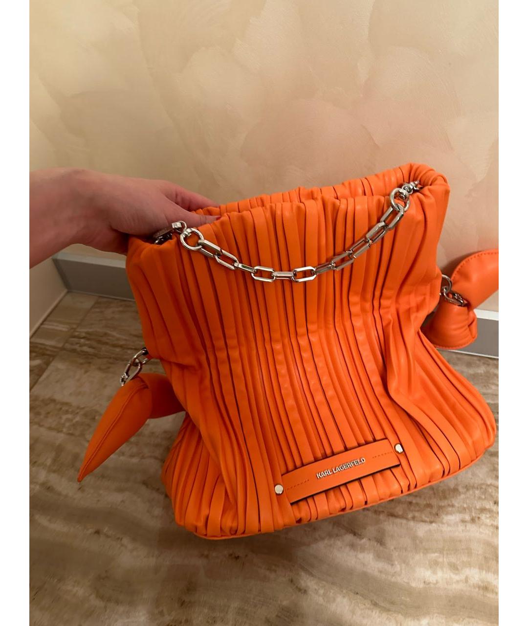 KARL LAGERFELD Оранжевая кожаная сумка с короткими ручками, фото 3
