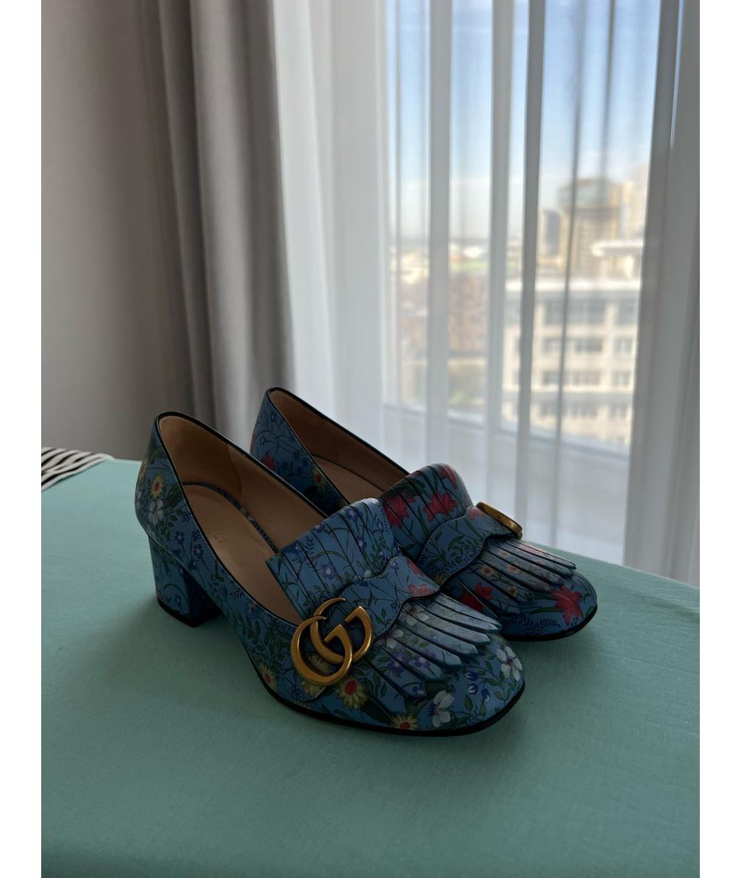 GUCCI Голубые кожаные туфли, фото 2