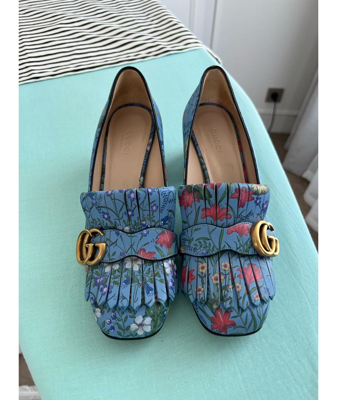 GUCCI Голубые кожаные туфли, фото 3