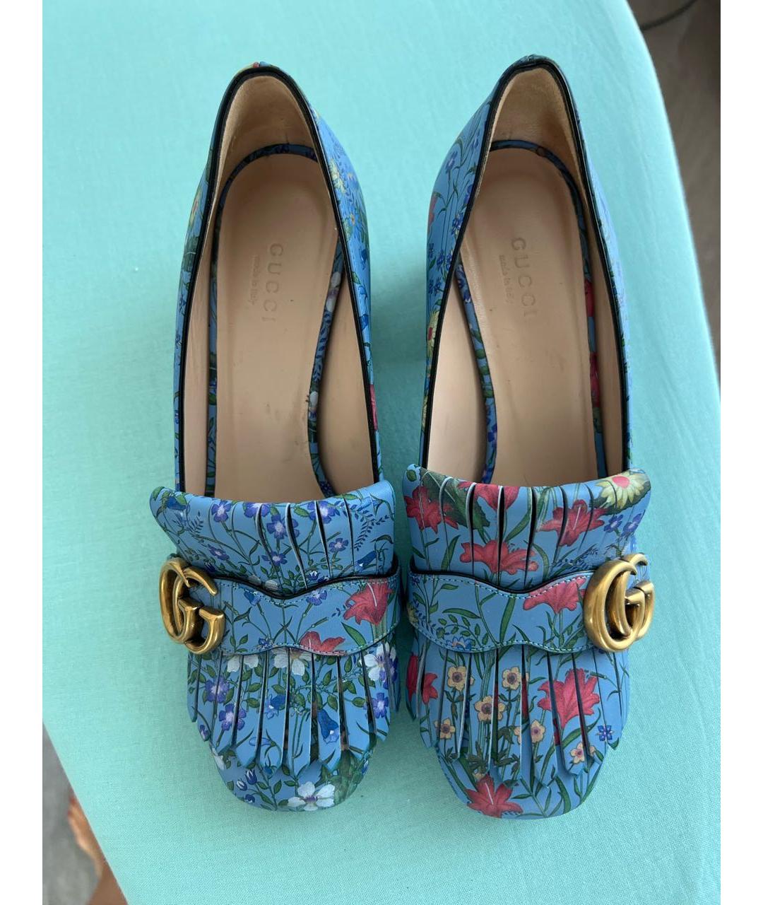 GUCCI Голубые кожаные туфли, фото 4