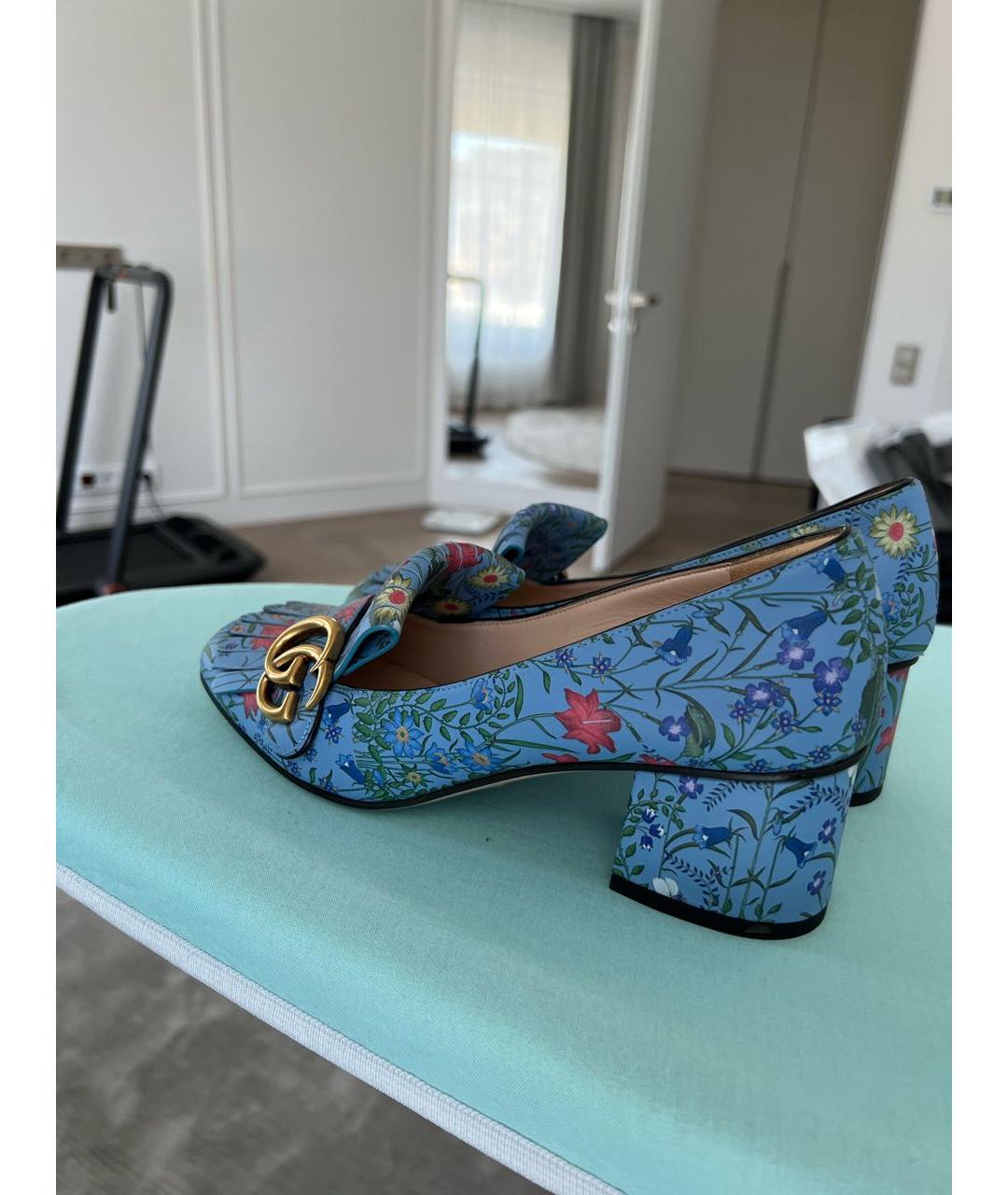 GUCCI Голубые кожаные туфли, фото 5