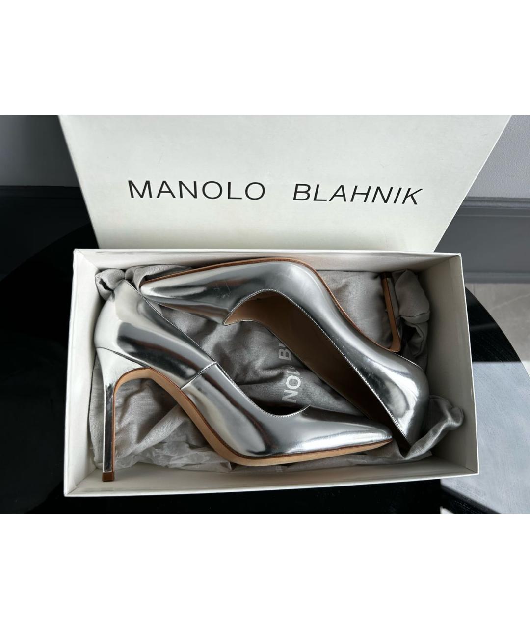 MANOLO BLAHNIK Серебряные кожаные туфли, фото 5