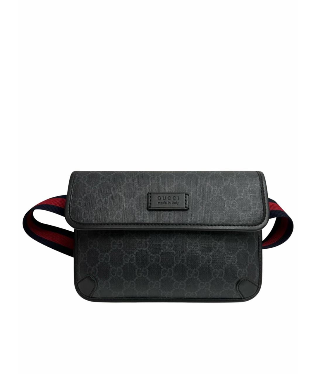 GUCCI Антрацитовая кожаная поясная сумка, фото 1