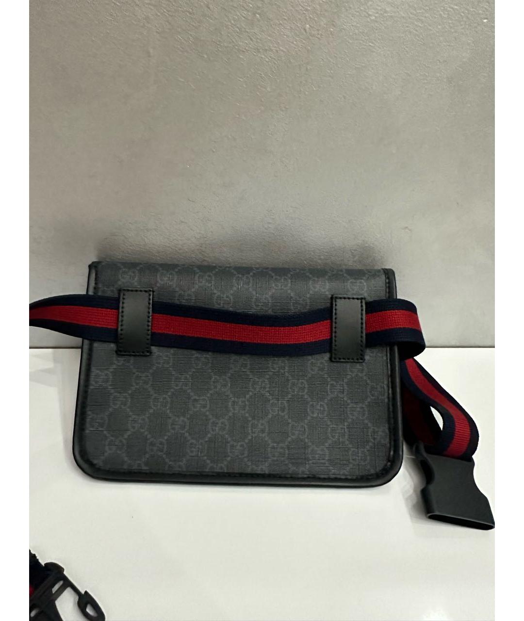 GUCCI Антрацитовая кожаная поясная сумка, фото 2