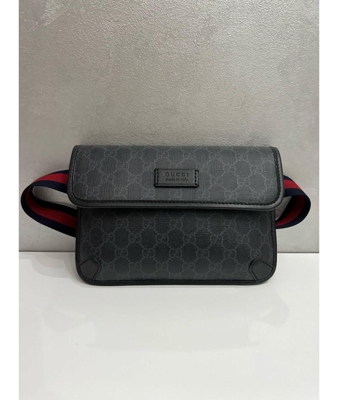 GUCCI Антрацитовая кожаная поясная сумка, фото 7