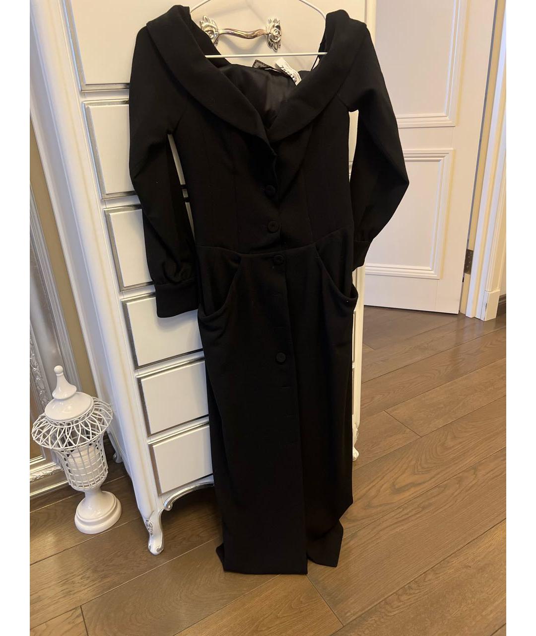 ULYANA SERGEENKO Черное шерстяное коктейльное платье, фото 6