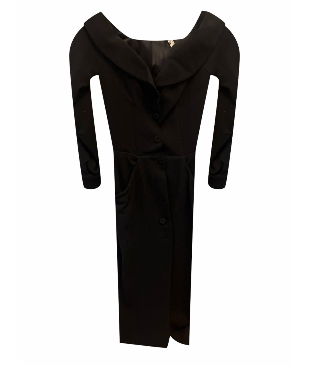ULYANA SERGEENKO Черное шерстяное коктейльное платье, фото 1