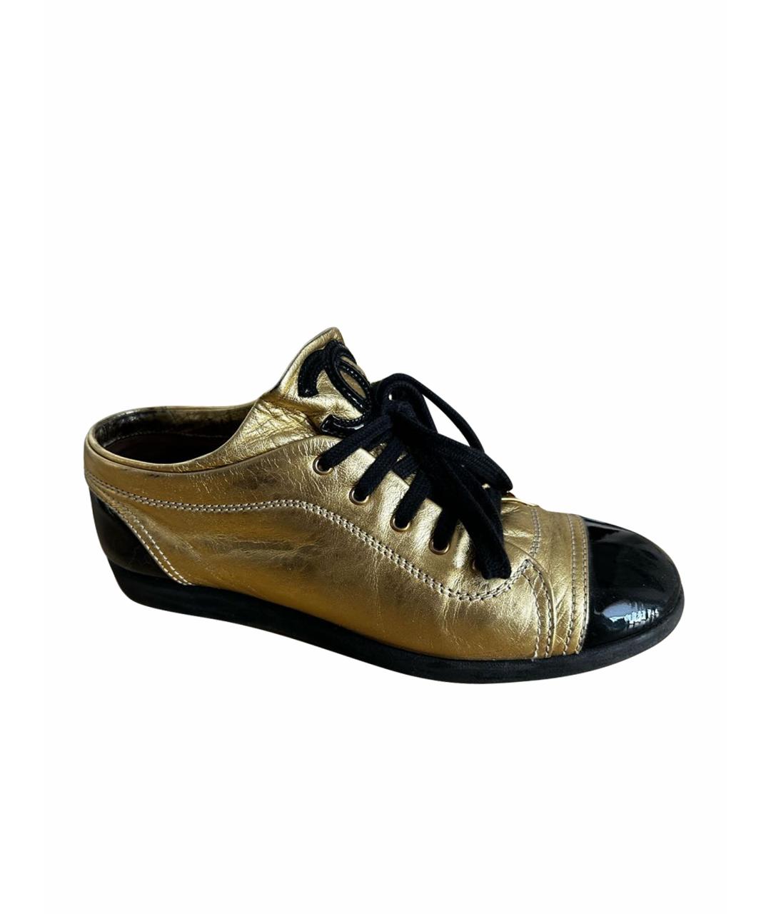 CHANEL PRE-OWNED Золотые кожаные кроссовки, фото 1