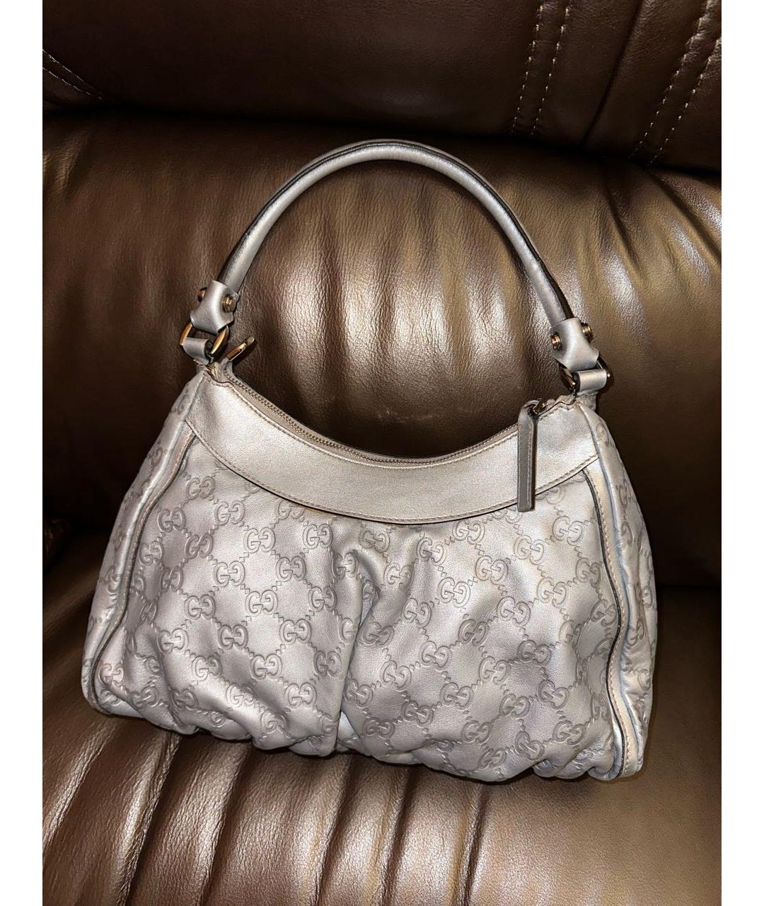 GUCCI Серебряная кожаная сумка с короткими ручками, фото 3