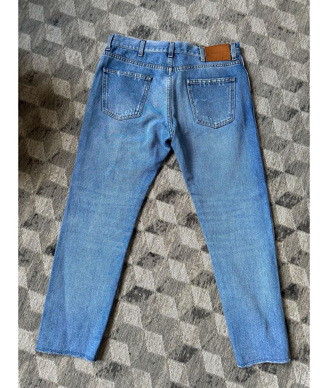 GUCCI Голубые хлопковые прямые джинсы, фото 2