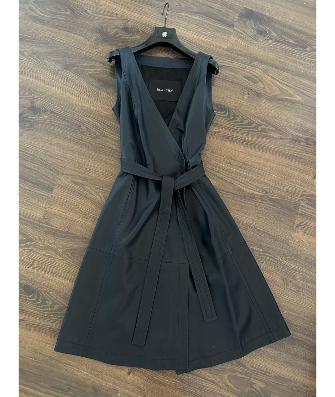 BLANCHA Темно-синее кожаное коктейльное платье, фото 4