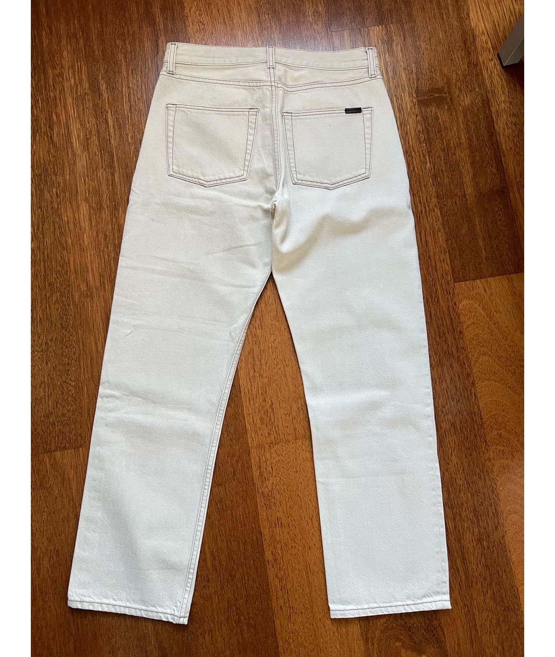SAINT LAURENT Белые хлопковые прямые джинсы, фото 2