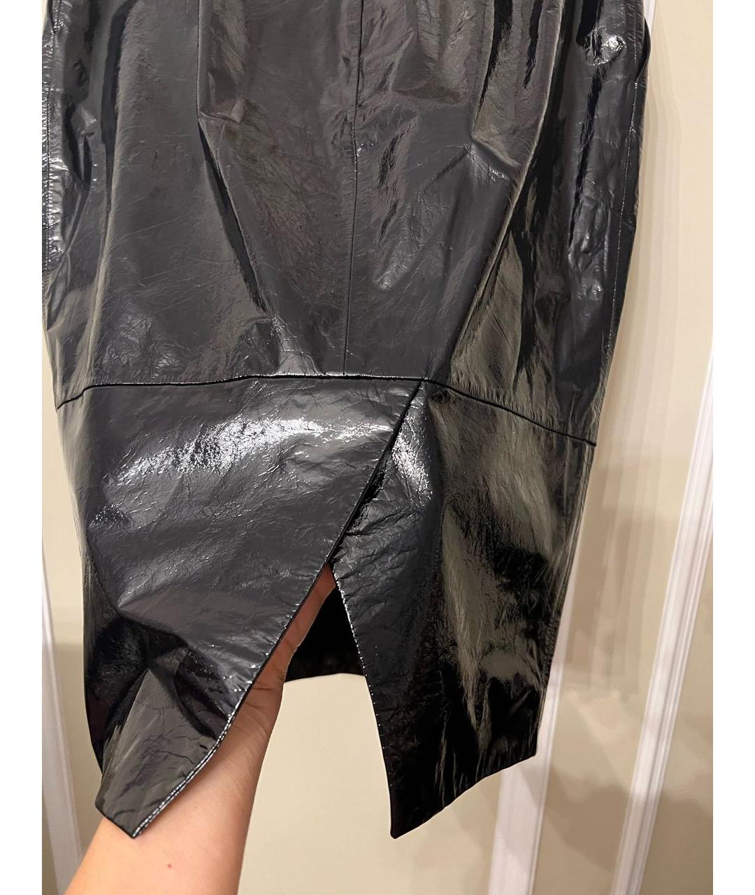 CHANEL PRE-OWNED Черная кожаная юбка миди, фото 4